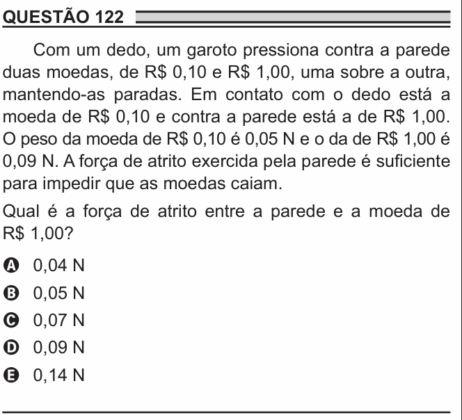 Enunciado da questão 122 de Física do ENEM 2018 PPL