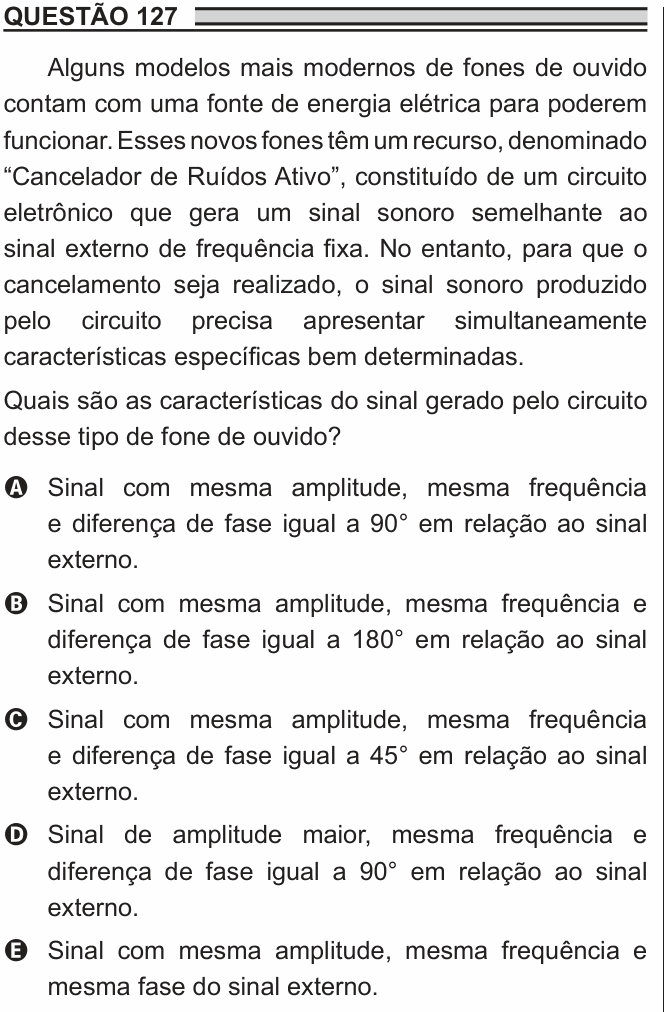 Enunciado da questão 127 de Física do ENEM 2018 PPL