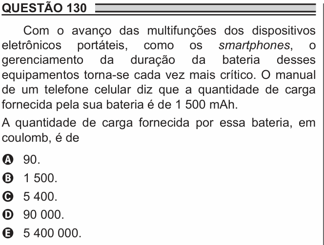 Enunciado da questão 130 de Física do ENEM 2018 PPL