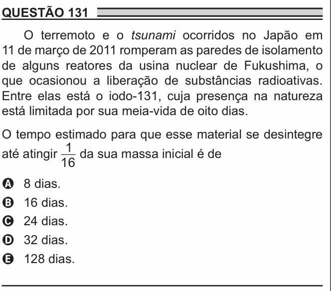 Enunciado da questão 131 de Física do ENEM 2018 PPL