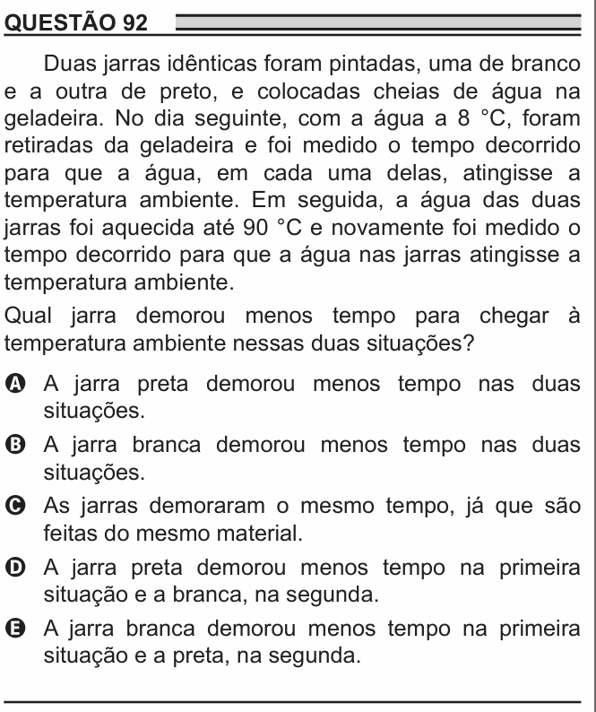 Enunciado da questão 92 de Física do ENEM 2018 PPL