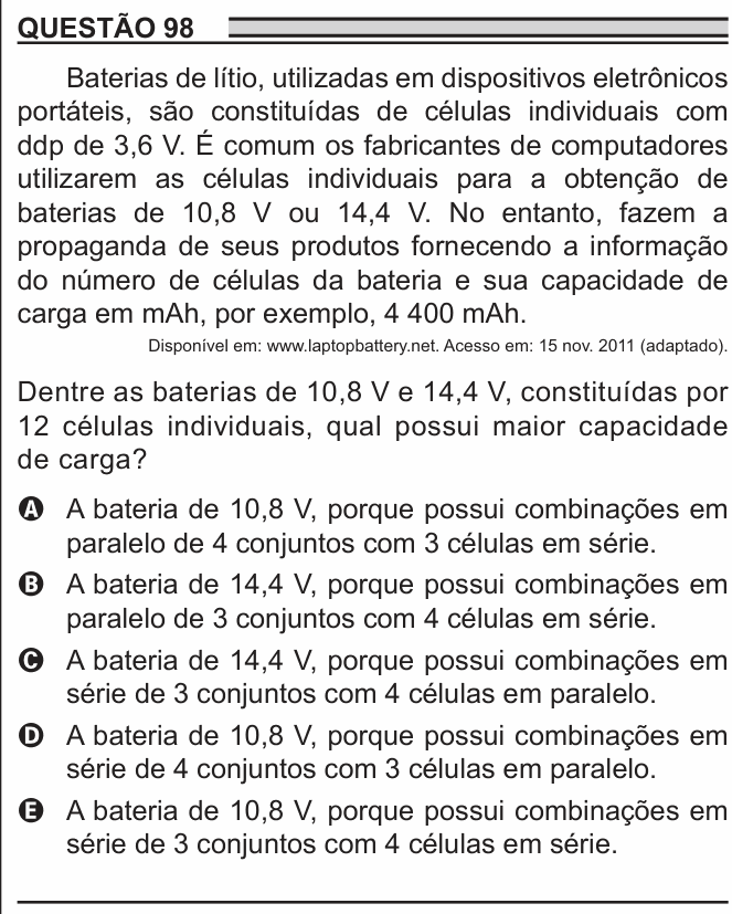 Enunciado da questão 98 de Física do ENEM 2018 PPL