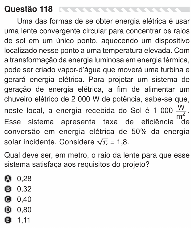 Enunciado da questão 118 de Física do ENEM 2019 PPL