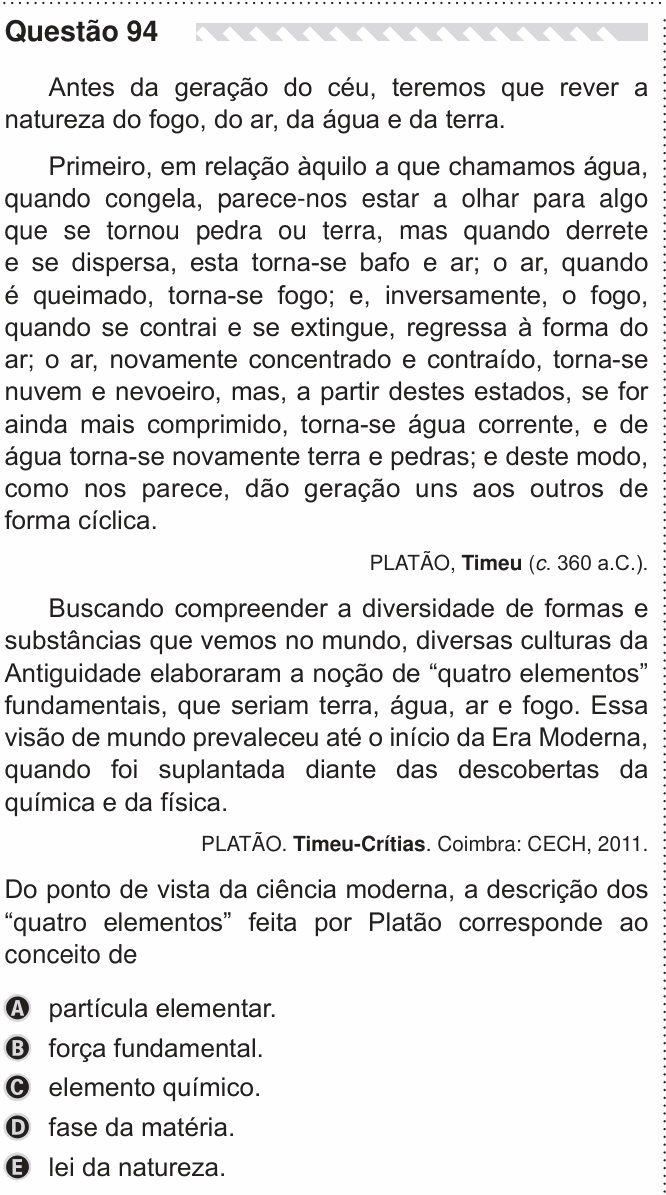 Enunciado da questão 94 de Física do ENEM 2019 PPL