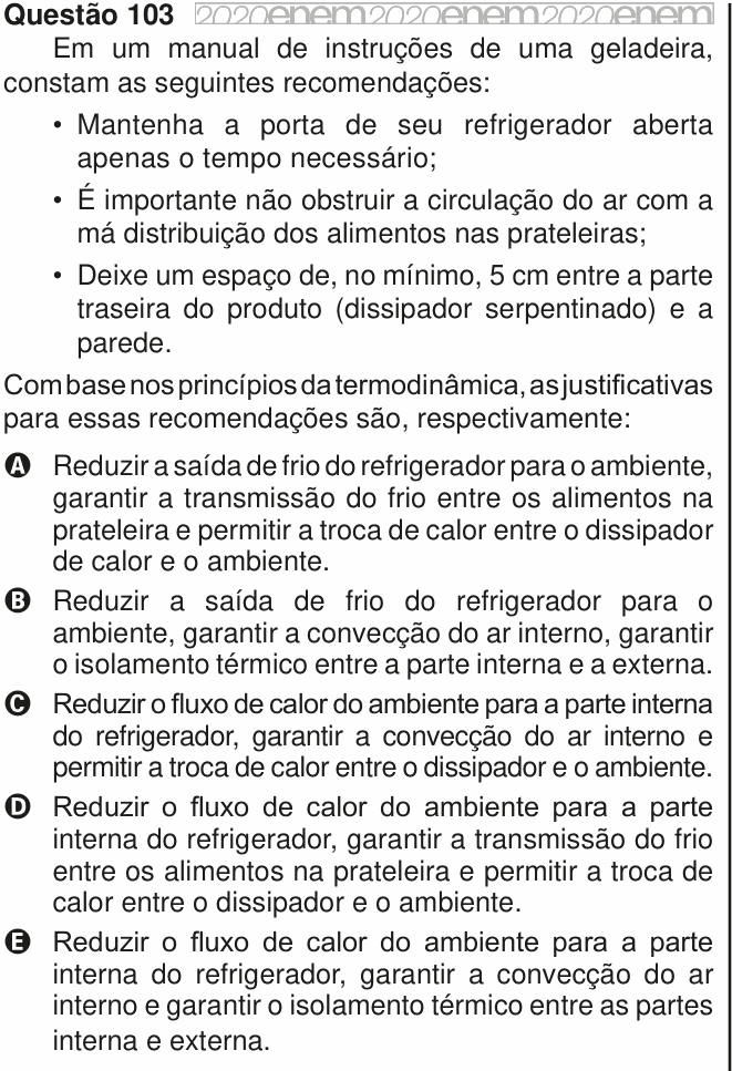 Enunciado da questão 103 de Física do ENEM 2020 PPL