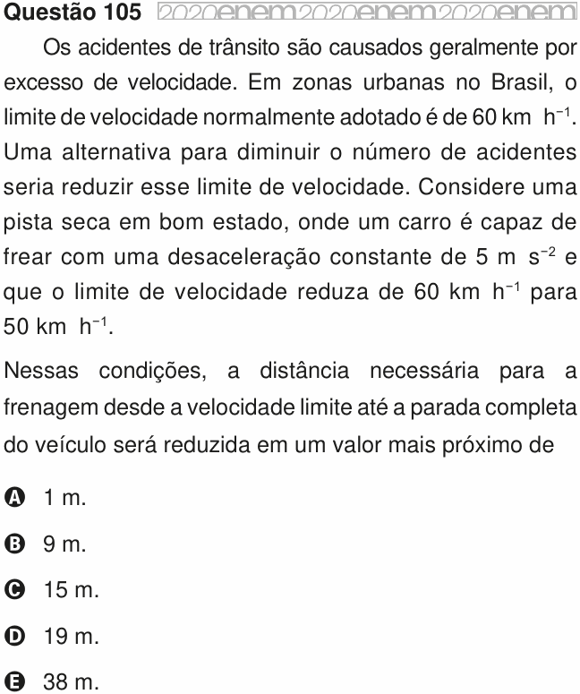Enunciado da questão 105 de Física do ENEM 2020 PPL