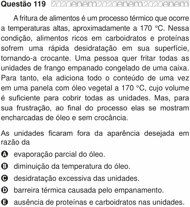 Enunciado da questão 119 de Física do ENEM 2020 PPL