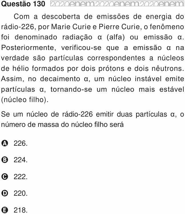 Enunciado da questão 130 de Física do ENEM 2020 PPL