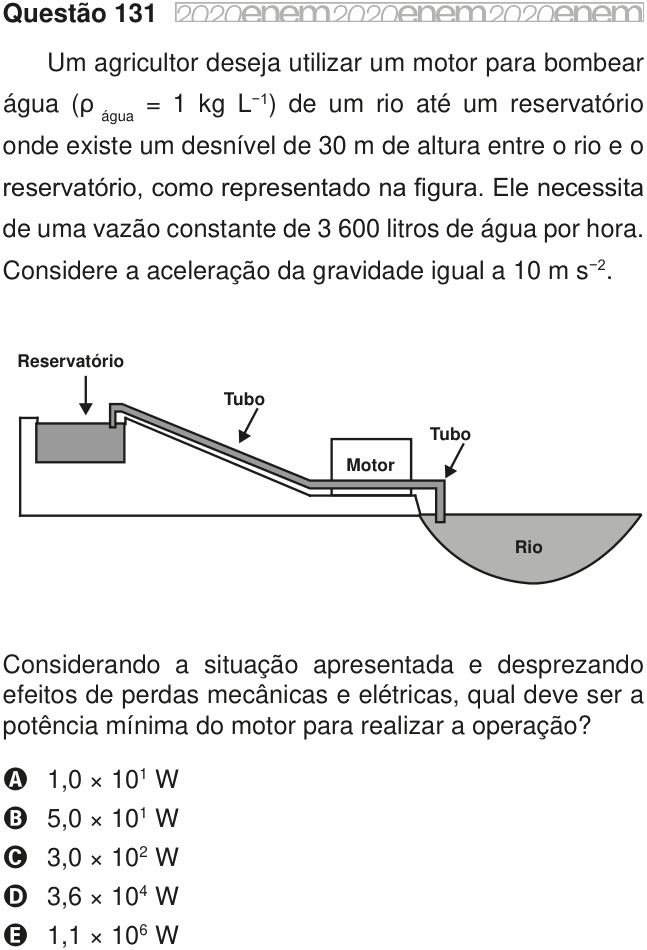 Enunciado da questão 131 de Física do ENEM 2020 PPL