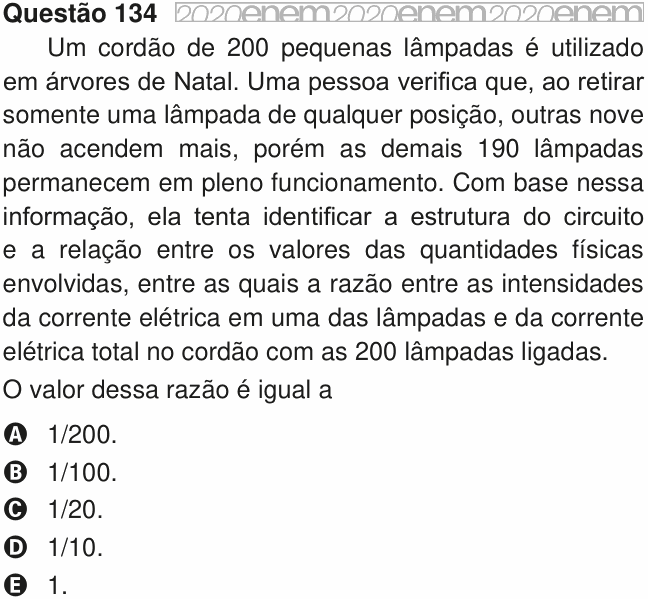 Enunciado da questão 134 de Física do ENEM 2020 PPL