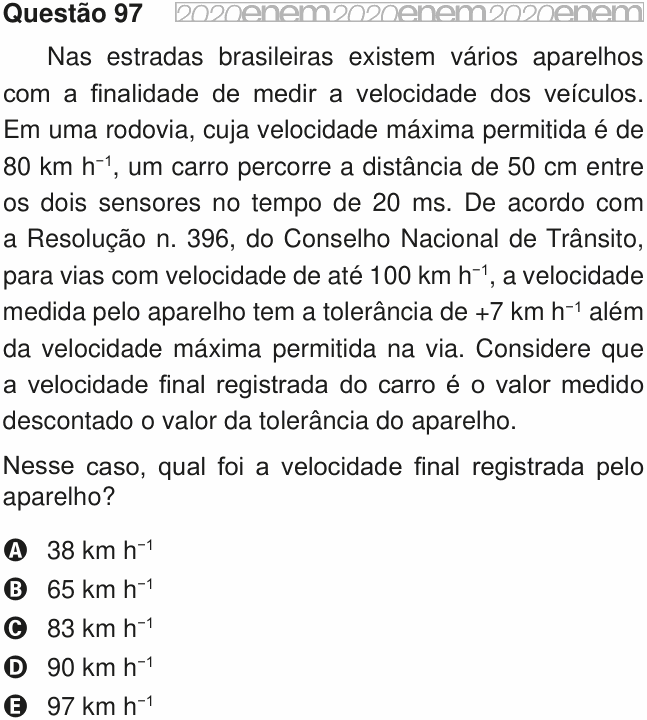 Enunciado da questão 97 de Física do ENEM 2020 PPL