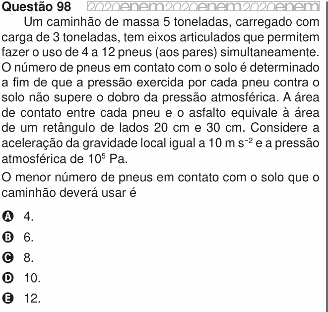 Enunciado da questão 98 de Física do ENEM 2020 PPL
