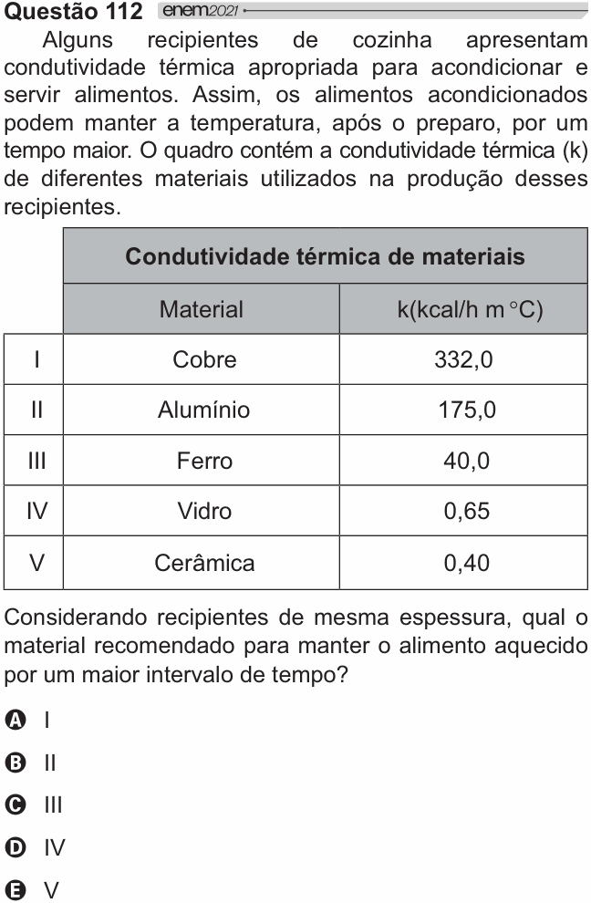 Enunciado da questão 112 de Física do ENEM 2021 PPL