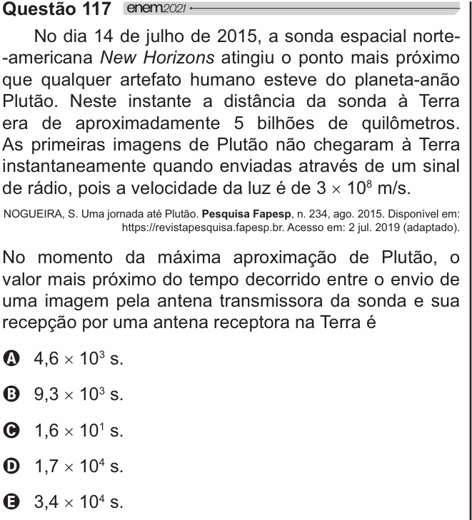 Enunciado da questão 117 de Física do ENEM 2021 PPL