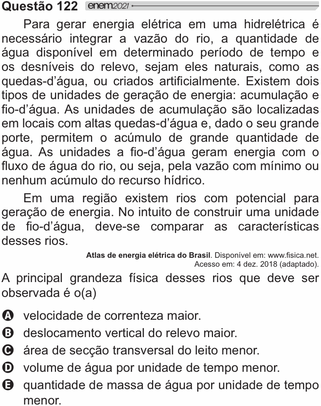 Enunciado da questão 122 de Física do ENEM 2021 PPL