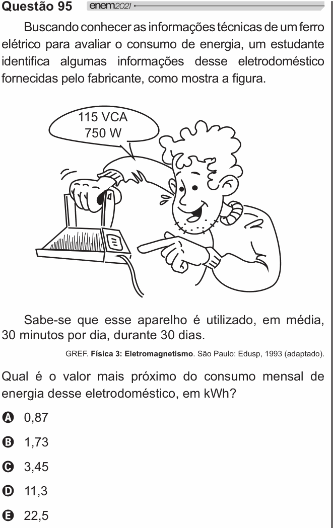Enunciado da questão 95 de Física do ENEM 2021 PPL