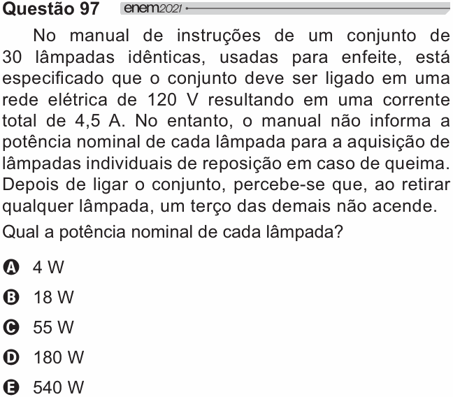 Enunciado da questão 97 de Física do ENEM 2021 PPL