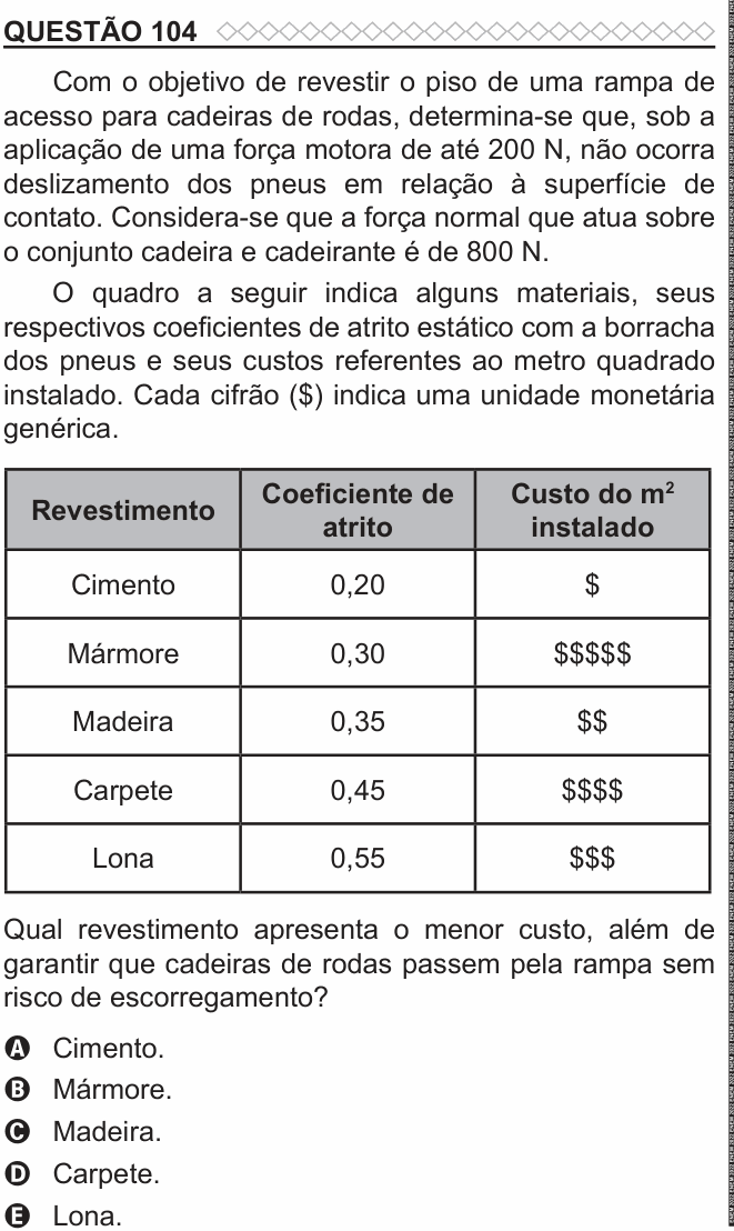 Enunciado da questão 104 de Física do ENEM 2022 PPL