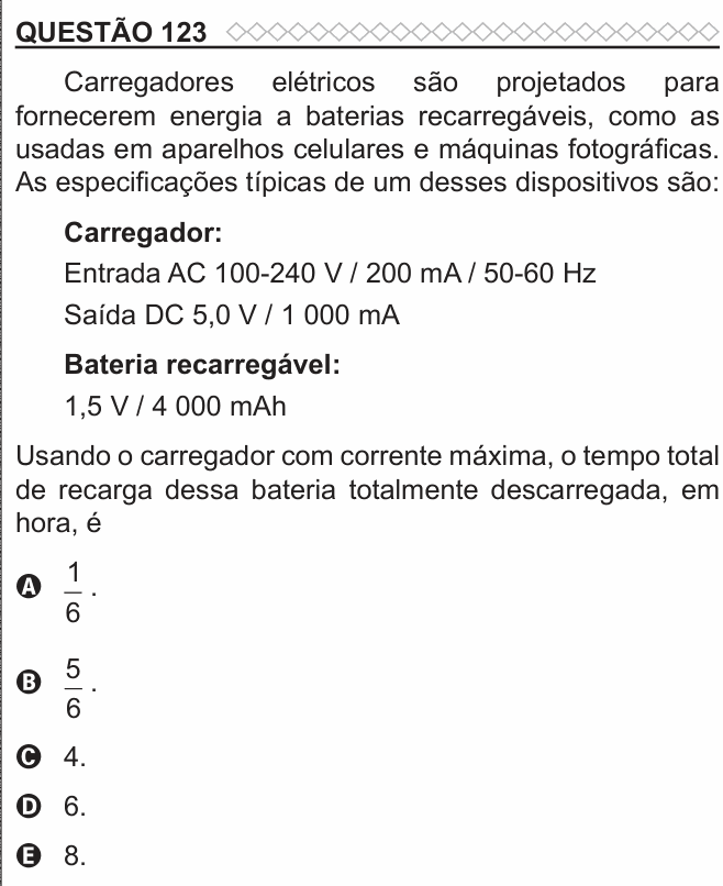 Enunciado da questão 123 de Física do ENEM 2022 PPL