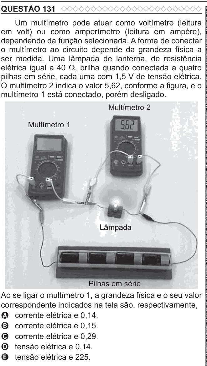 Enunciado da questão 131 de Física do ENEM 2022 PPL
