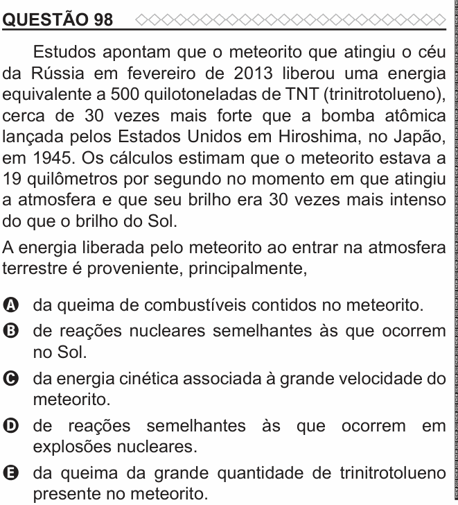 Enunciado da questão 98 de Física do ENEM 2022 PPL