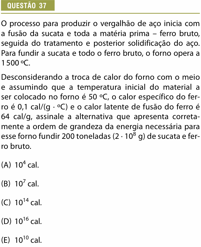Enunciado da questão 37 de Física do Provão Paulista 2023 (1ª série, 2ª aplicação)