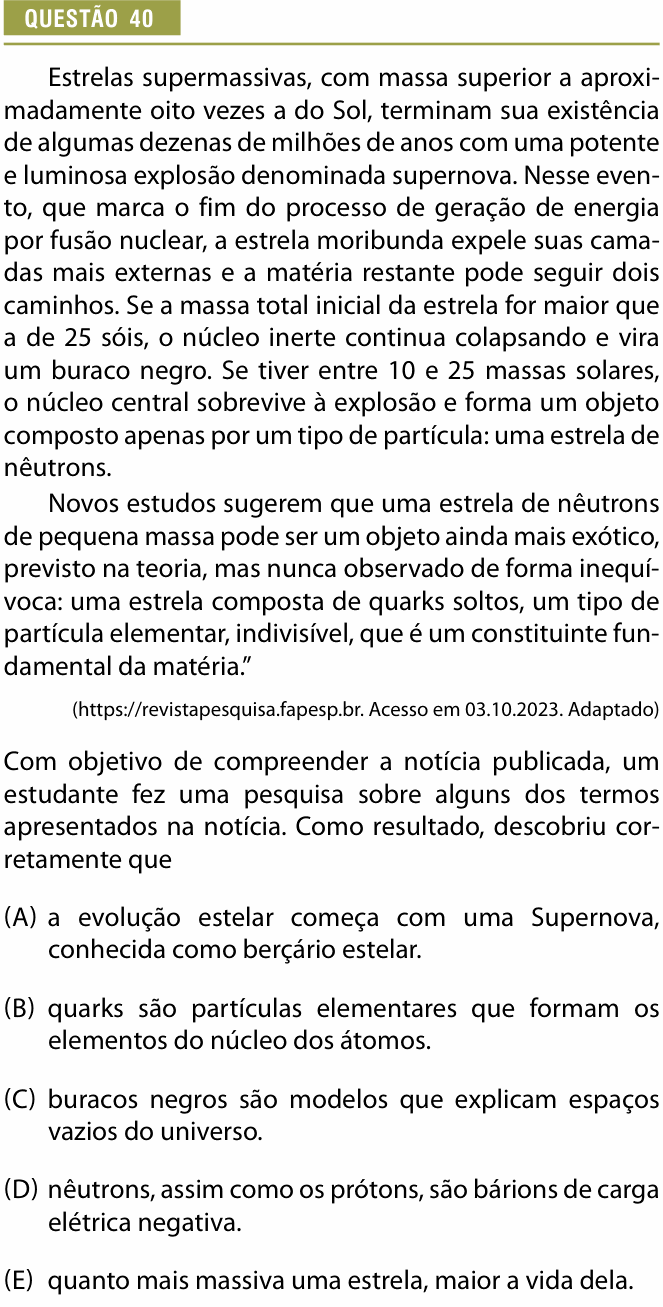Enunciado da questão 40 de Física do Provão Paulista 2023 (1ª série, 2ª aplicação)