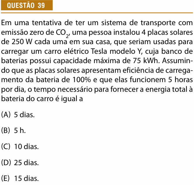 Enunciado da questão 39 de Física do Provão Paulista 2023 (2ª série, 2ª aplicação)