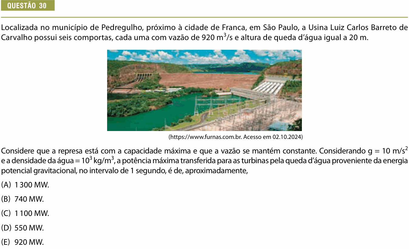 Enunciado da questão 30 de Física do Provão Paulista 2024 (1ª série, 2ª aplicação)