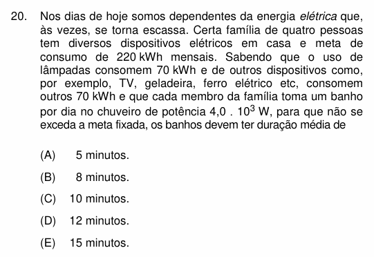 Enunciado da questão 20 de Física do PUC-Campinas 2002