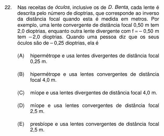 Enunciado da questão 22 de Física do PUC-Campinas 2002