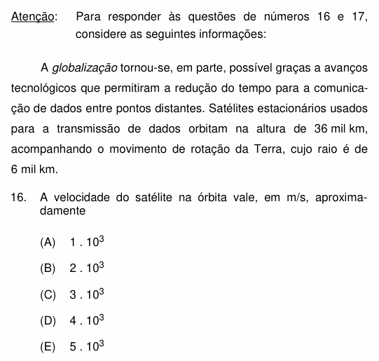 Enunciado da questão 16 de Física do PUC-Campinas 2003