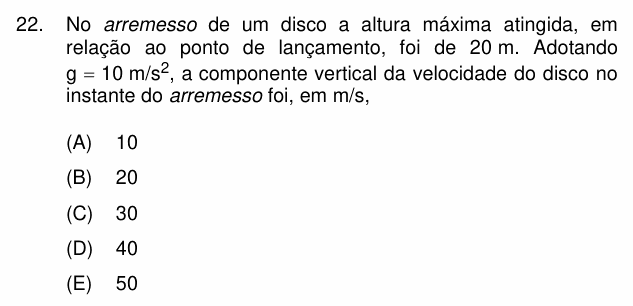 Enunciado da questão 22 de Física do PUC-Campinas 2005