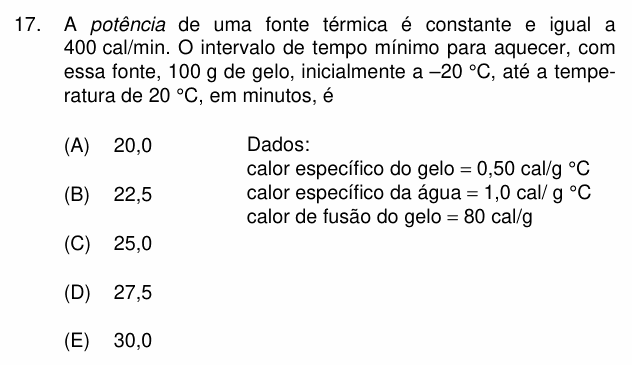 Enunciado da questão 17 de Física do PUC-Campinas 2007