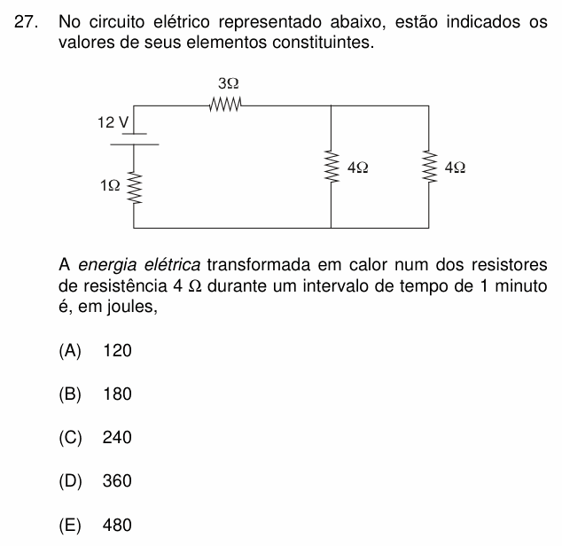 Enunciado da questão 27 de Física do PUC-Campinas 2007