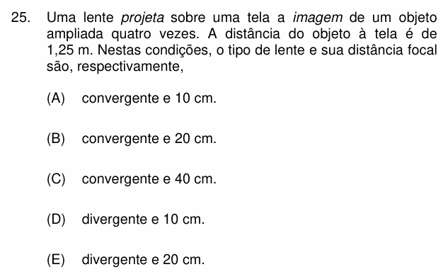 Enunciado da questão 25 de Física do PUC-Campinas 2009