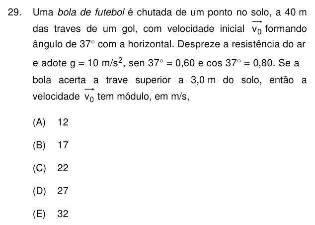 Enunciado da questão 29 de Física do PUC-Campinas 2009