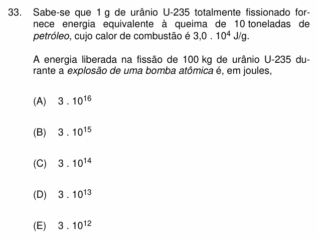 Enunciado da questão 33 de Física do PUC-Campinas 2009