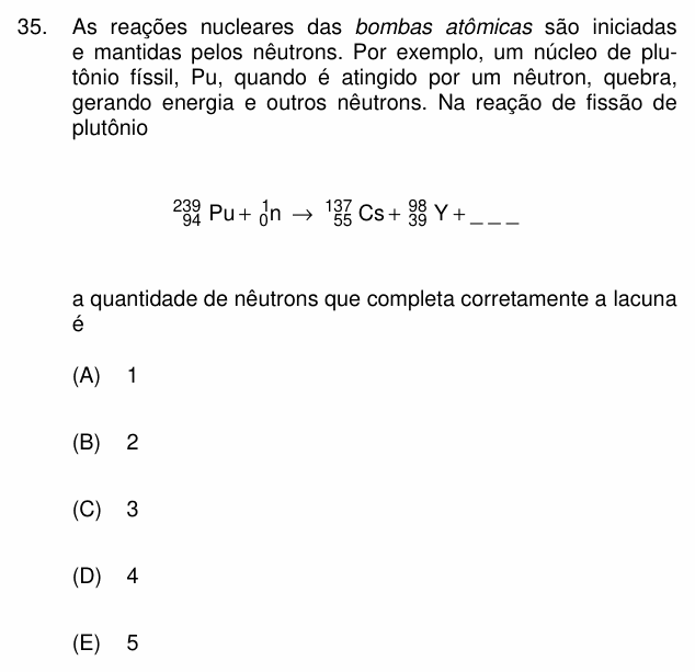 Enunciado da questão 35 de Física do PUC-Campinas 2009