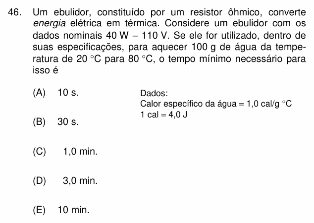 Enunciado da questão 46 de Física do PUC-Campinas 2009