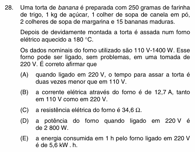 Enunciado da questão 28 de Física do PUC-Campinas 2010 (inverno)
