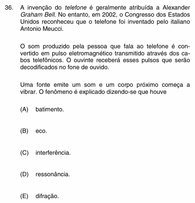 Enunciado da questão 36 de Física do PUC-Campinas 2010 (inverno)
