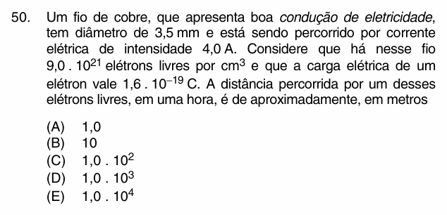 Enunciado da questão 50 de Física do PUC-Campinas 2011