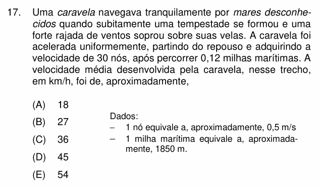 Enunciado da questão 17 de Física do PUC-Campinas 2012