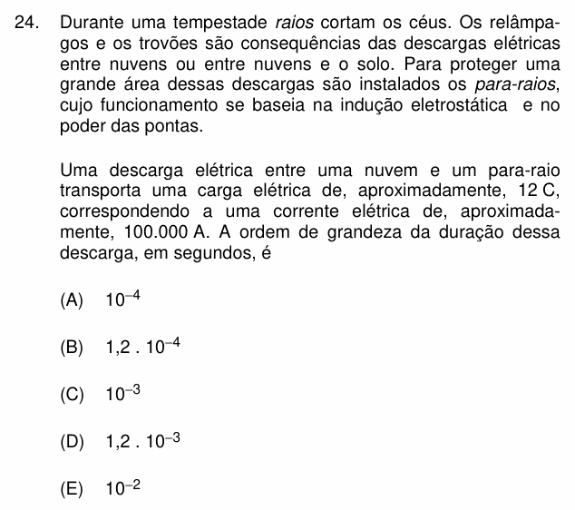 Enunciado da questão 24 de Física do PUC-Campinas 2012