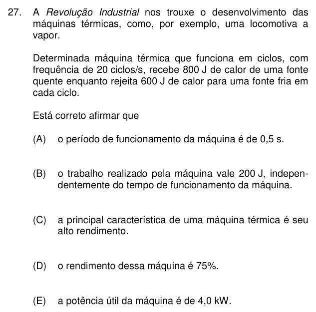 Enunciado da questão 27 de Física do PUC-Campinas 2012