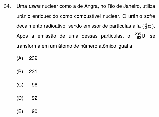 Enunciado da questão 34 de Física do PUC-Campinas 2012