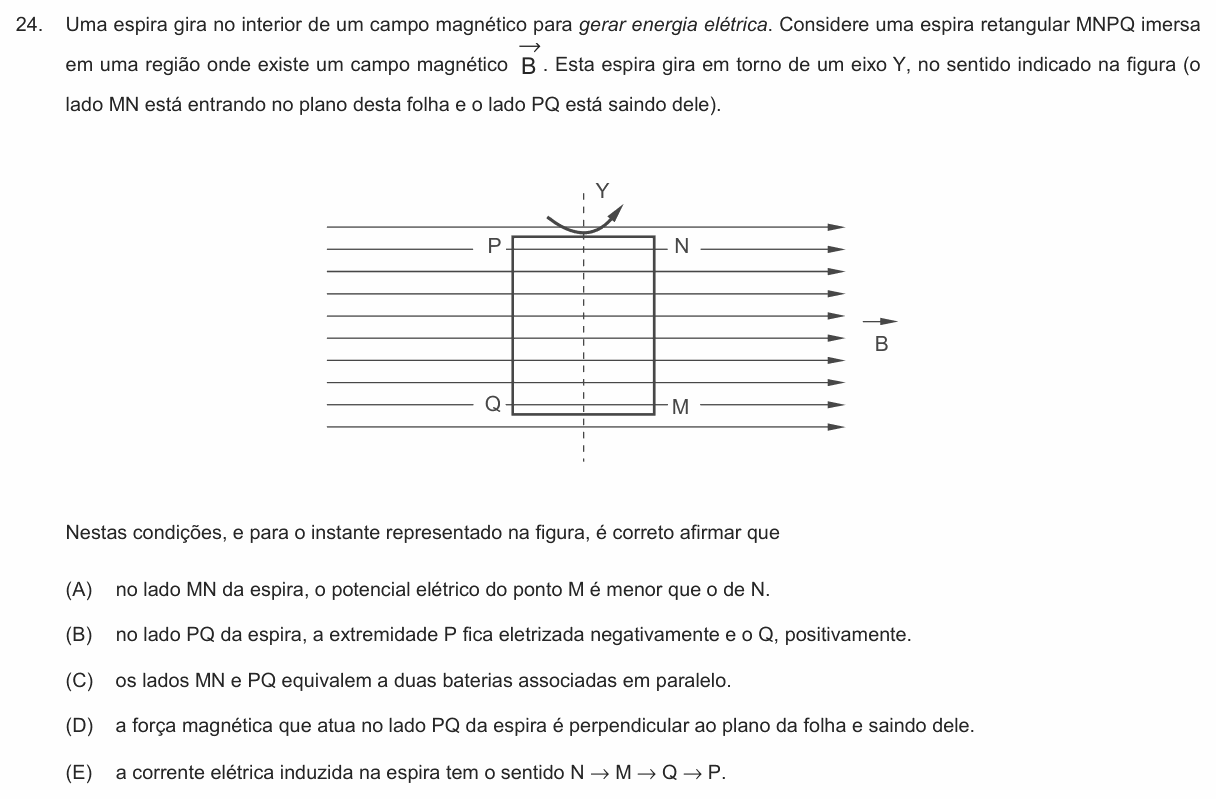 Enunciado da questão 24 de Física do PUC-Campinas 2013