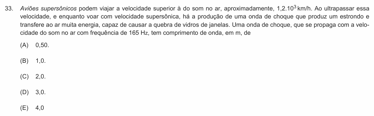 Enunciado da questão 33 de Física do PUC-Campinas 2013