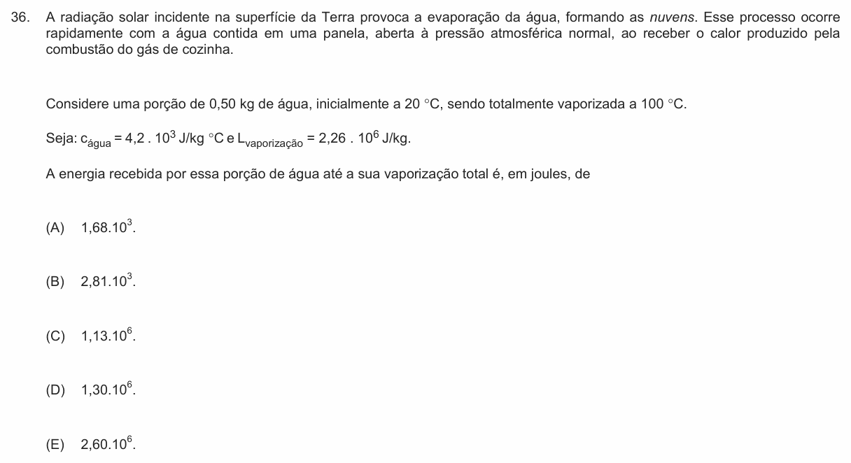 Enunciado da questão 36 de Física do PUC-Campinas 2013